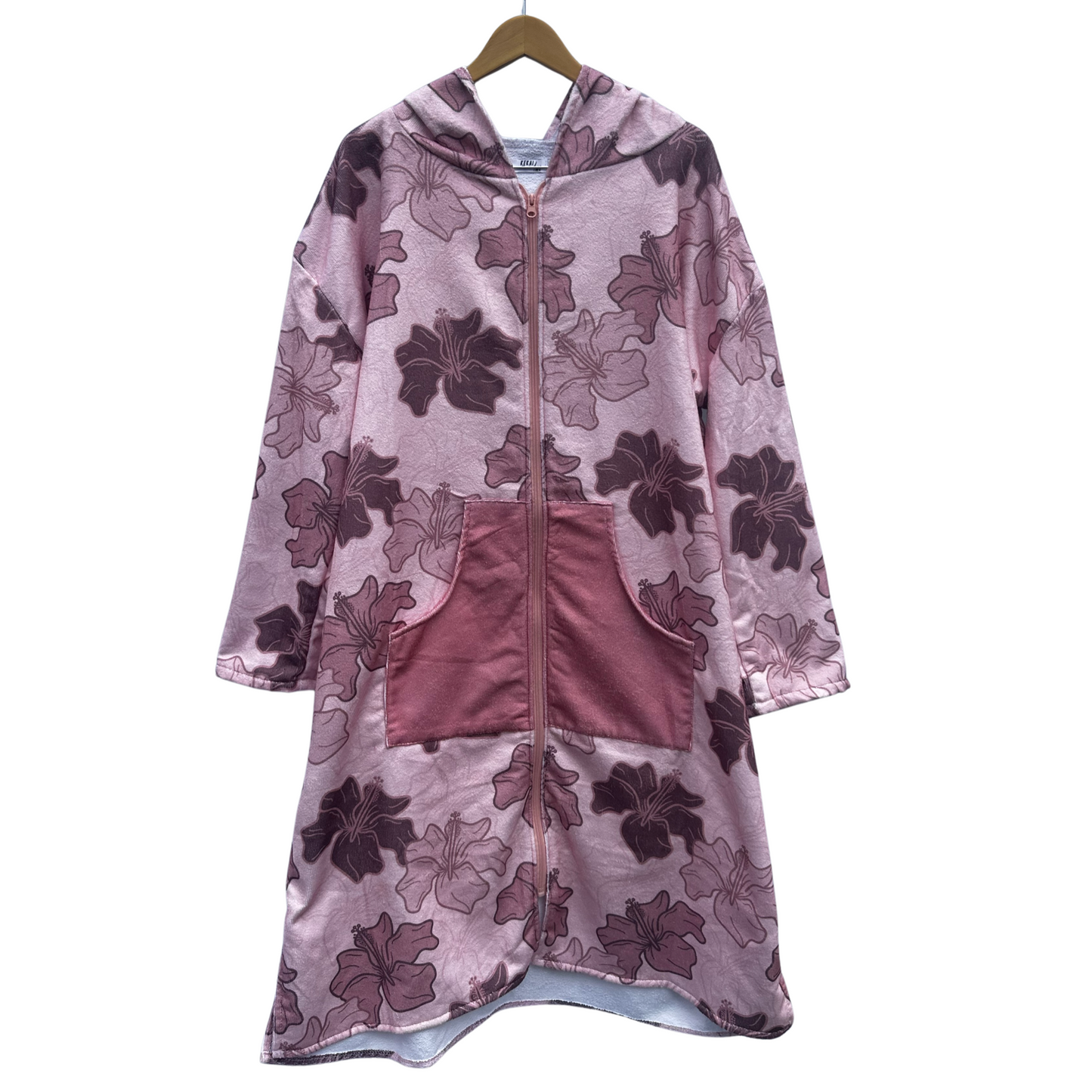 MAUVE HIBISCUS HOODED PONCHO TOWEL